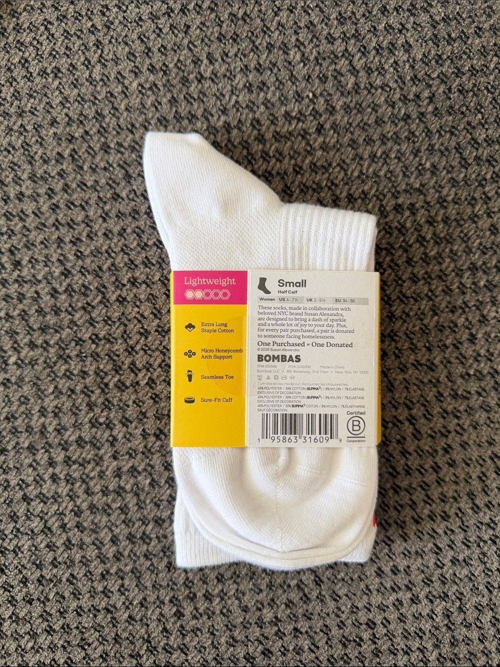 Bombas NWT small Susan Alexandra White Athletic Ankle Socks